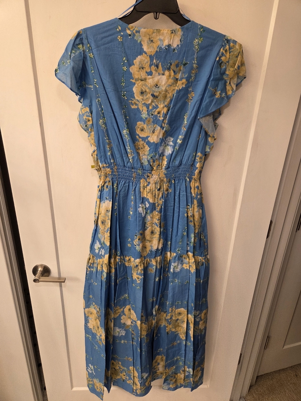 NWT - Taylor Cotton V-Neck Flutter Sleeve Blue/Yellow Floral Maxi Dress-Size 14 - Picture 6 of 10